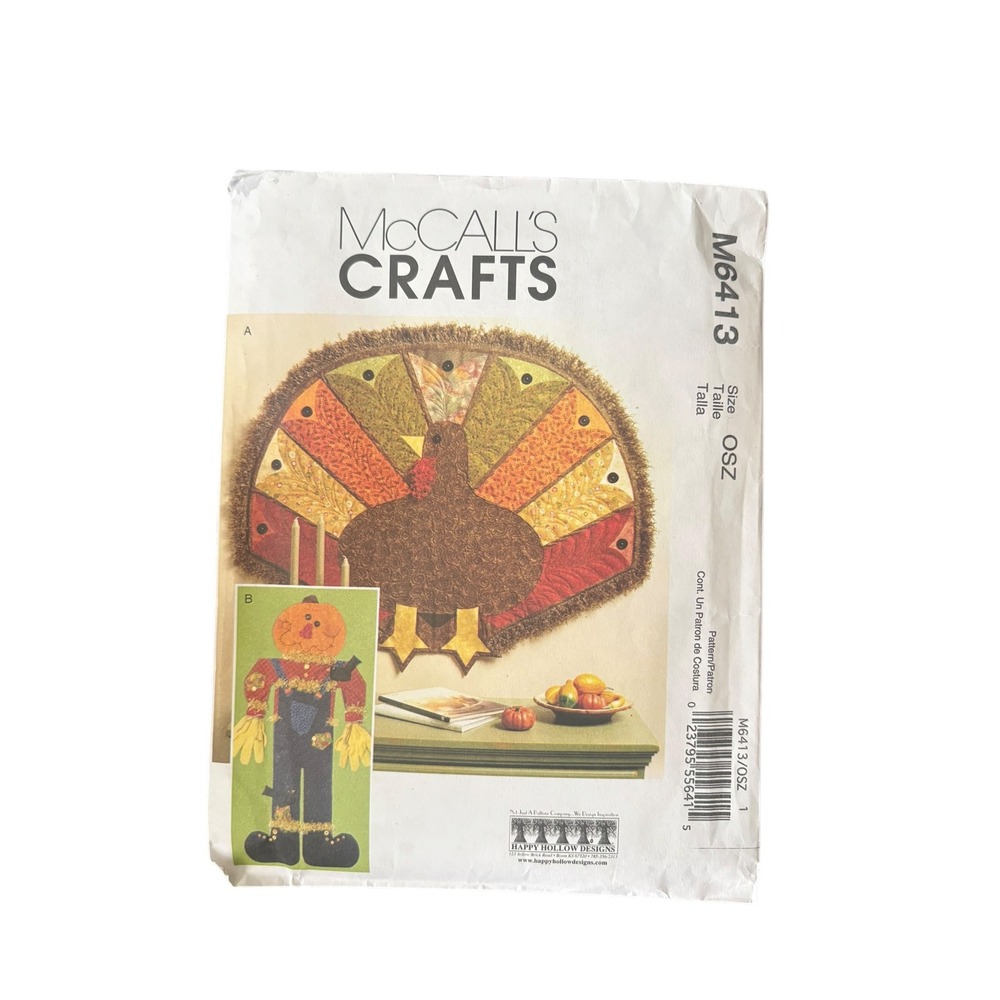McCalls Crafts M6413 Turkey Scarecrow Fall Decor Sewing Pattern Uncut